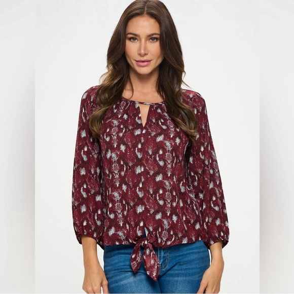 West Kei Tops - West Kei Burgundy Patterned Blouse • Elegant Print • Size S